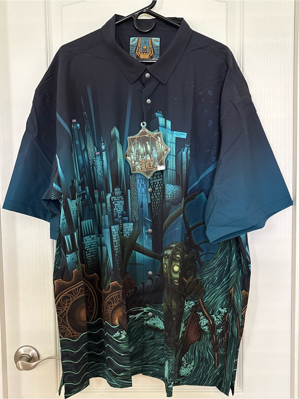 Retro Rifle Deep Blue Button Down - 4XL - Picture 3 of 10